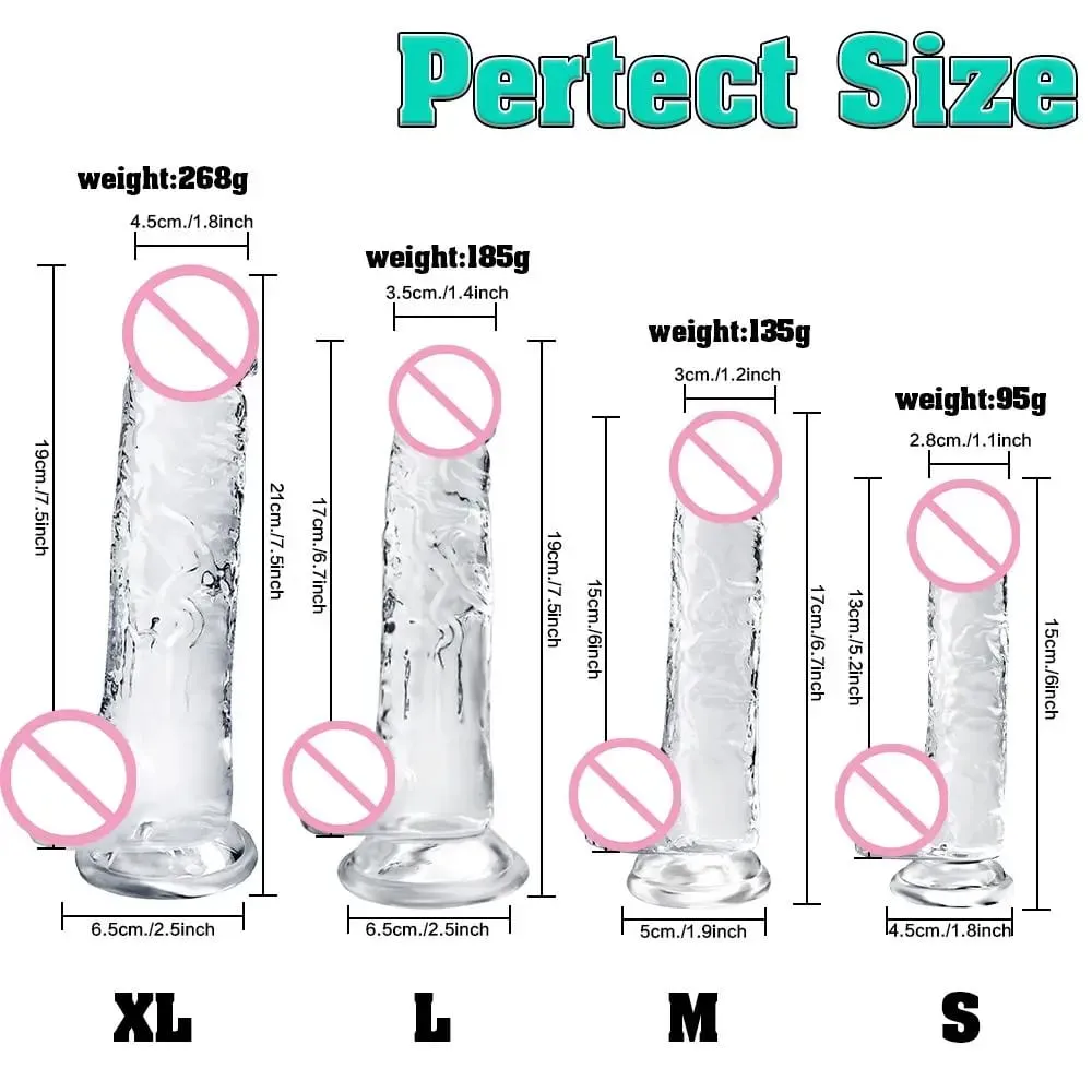 Different Sizes Transparent Soft Jelly Dildo Realistic Fake Dick Penis with Suction Cup G Spot Vagina Massage Sex Toy for Women — image 5