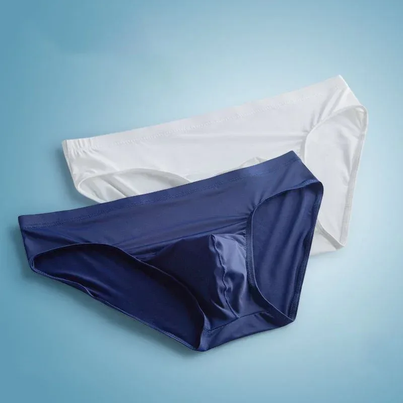 2pcs Ice Silk Men Bulge Pouch Briefs Silk Smooth Nylon Underwear Low Waist U Convex Male Panties Europe Size M-XXL — image 9