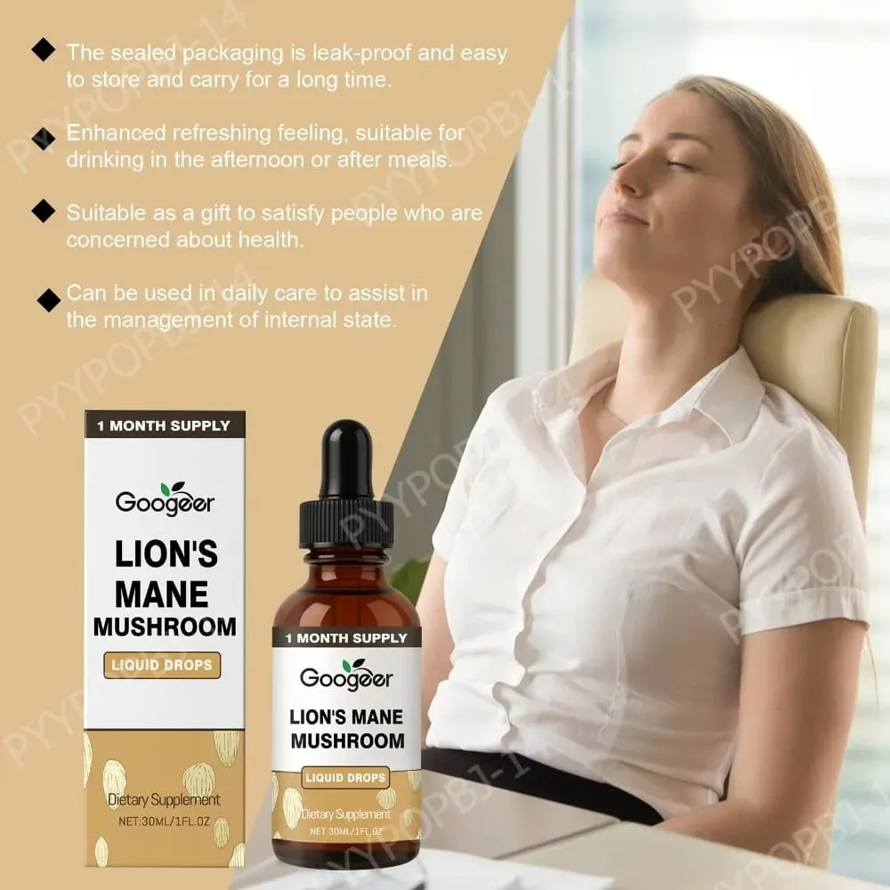 Googeer Lion's Mane Cogumelo Líquido Gotas de Memória e Suporte de Foco para Clareza Cognitiva Agilidade Mental Sem Álcool 30 ML — image 4