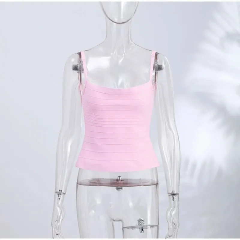 Women Bandage Cami Top Horizontal Striped Stretch Bandage Sleeveless Spaghetti Strap Bodycon Tank Top Elegant Party Summer Tops — image 8