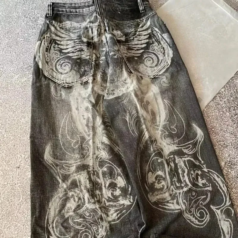 Mens Jeans Harajuku Streetwear Oversized Print Baggy Y2K Gothic Hip Hop Vintage High Waist Wide Leg Denim Pants Casual Fashion — image 4
