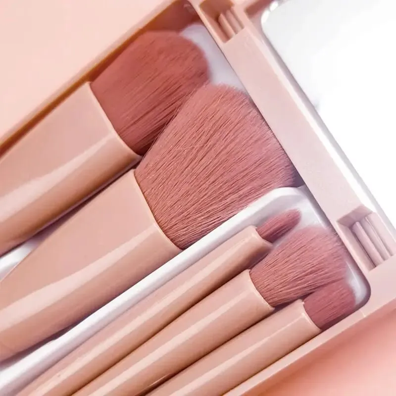 5Pcs Travel Makeup Brush Set Built-in Mirror Soft Fiber Portable Brushes Face Eye Lip Blending Daily Makeup Tools