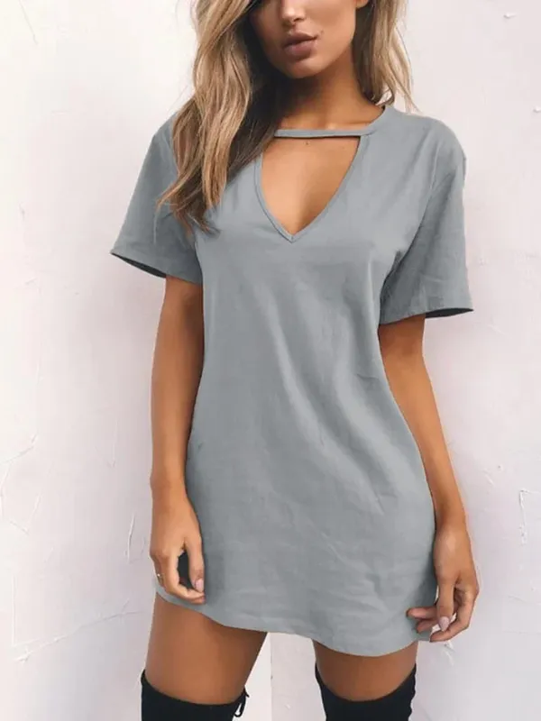 Sexy Elegant Dress Wrap Deep V Neck Cut Out Loose Dress Women Solid Color Short Sleeve Mini Dress Club Party Vestidos — image 3