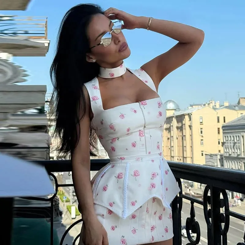 Women's White Floral Print Puff Sleeve Dress With Waistband Fashion Satin Ruffled Hem Maxi Dresses Lady 2026 Elegant Party Robe — image 12