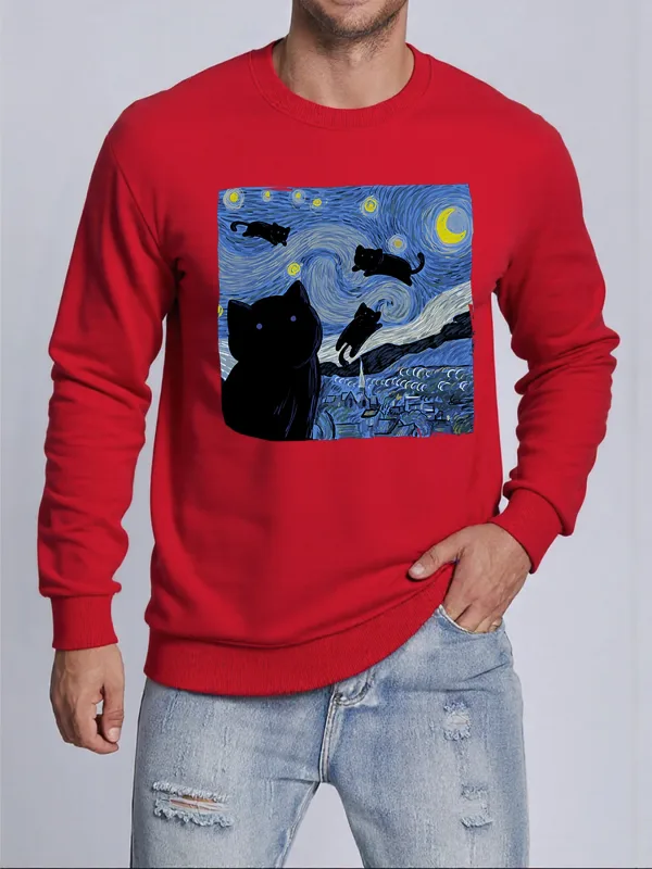 Van Gogh Starry Night Cat Printed Pullovers Unisex Thicken All-Match Sweatshirt Hip Hop Loose Hoodie Autumn Casual Sweatshirts — image 13