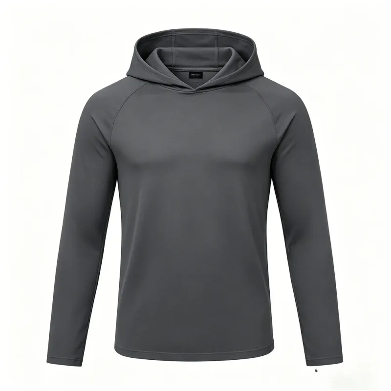 Camisetas masculinas de manga comprida com capuz e proteção solar Camiseta de secagem rápida sólida para homens Bodybuilding Fitness Muscle Sportwear Roupas de ginástica