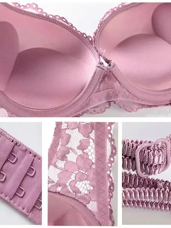 Push‑Up Bra With Panty Floral Lace Underwire Lingerie Set Double Straps Soft Breathable Multi‑Color Women Intimate Underwear