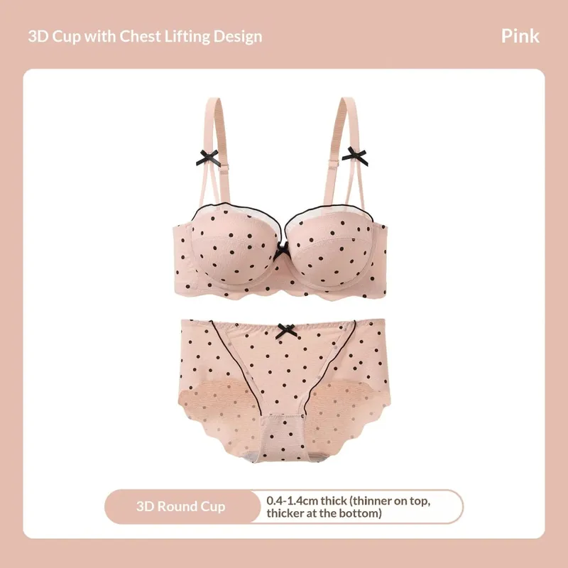 Lace Polka Dot Bra Two-Piece Set Small Bust Gathering Anti-Sagging Side Breast Collection Comfortable Wire-Free Lingerie Set — image 7