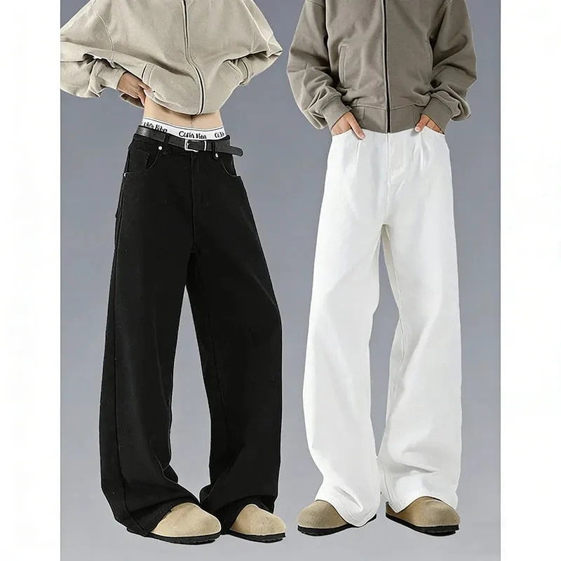 Summer Thin Breathable Men Jeans American Style White Bending Knife Denim Pants Trend Male Loose Straight Leg Wide Leg Trousers — image 2