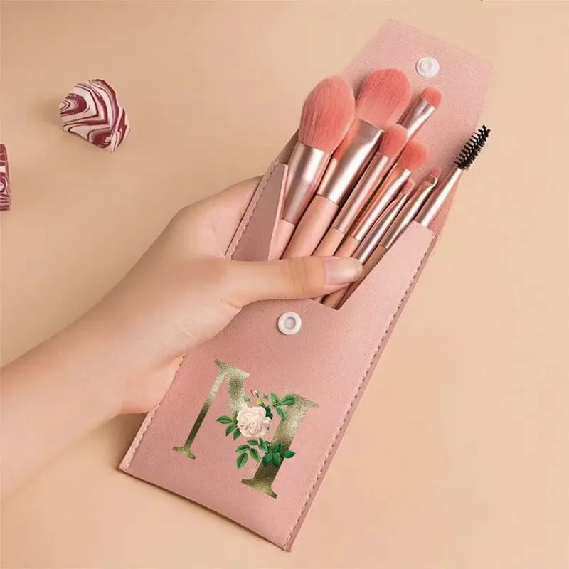 Beginners Makeup Brushes Set - Soft Fluffy Brushes For Face & Eye With PU Bag Ideal For Makeup Artists Golden Flower Pattern — image 11