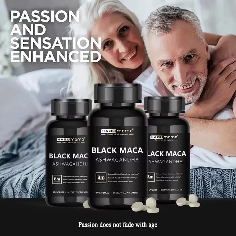 Suplemento orgânico de raiz de maca preta + extrato de ashwagandha para mulheres e homens, resistência à energia ereta - pílulas veganas — image 2