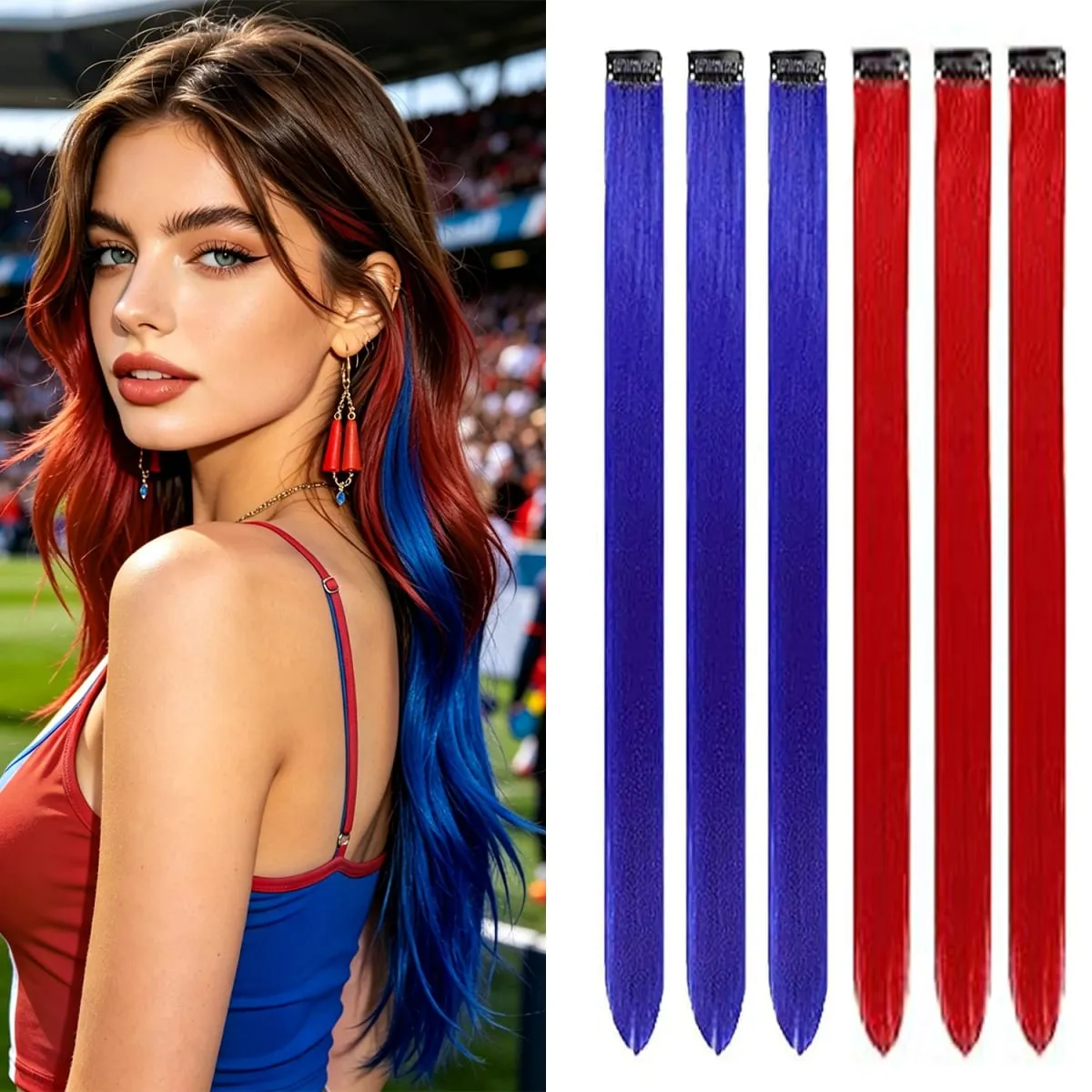 6 Pcs Clip Ins Hair Extensions 22 Inch Straight Colorful Clip In Hair Extensions Rainbow Party Highlights Synthetic Hairpiece — image 13