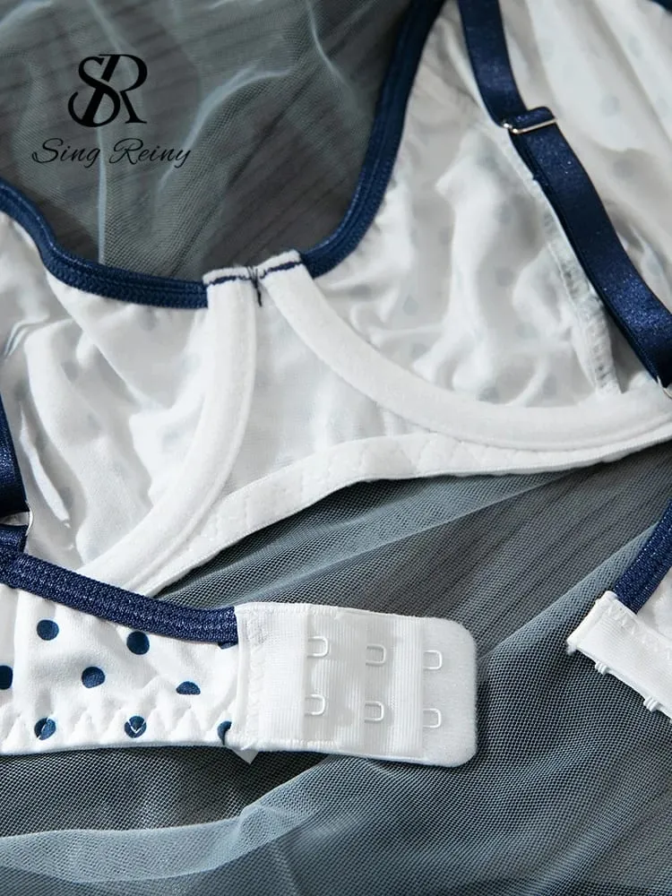 Conjuntos de lingerie com estampa de bolinhas francesas, sutiã com alça para mulheres + cuecas doces, roupa íntima vintage, 2 peças — image 5