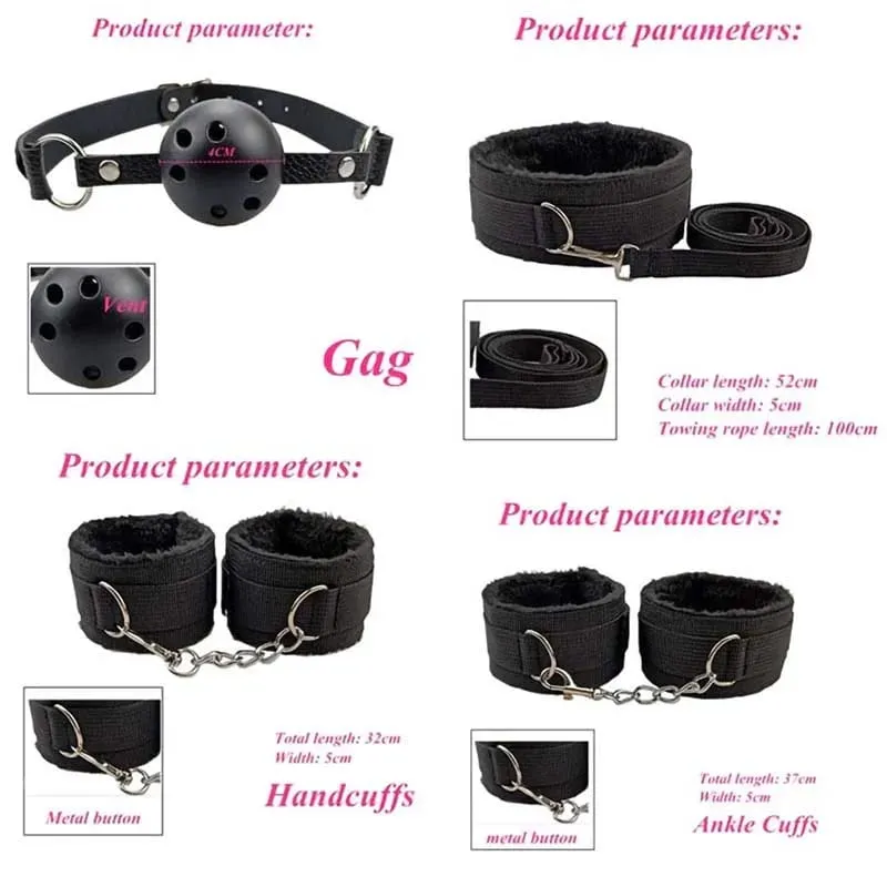 Erotic BDSM Kits for Couples - Sex Bondage Set with Handcuffs Gag Whip Nipple Clamps Anal Butt Plug Tail - Adult Toys for Women — image 3