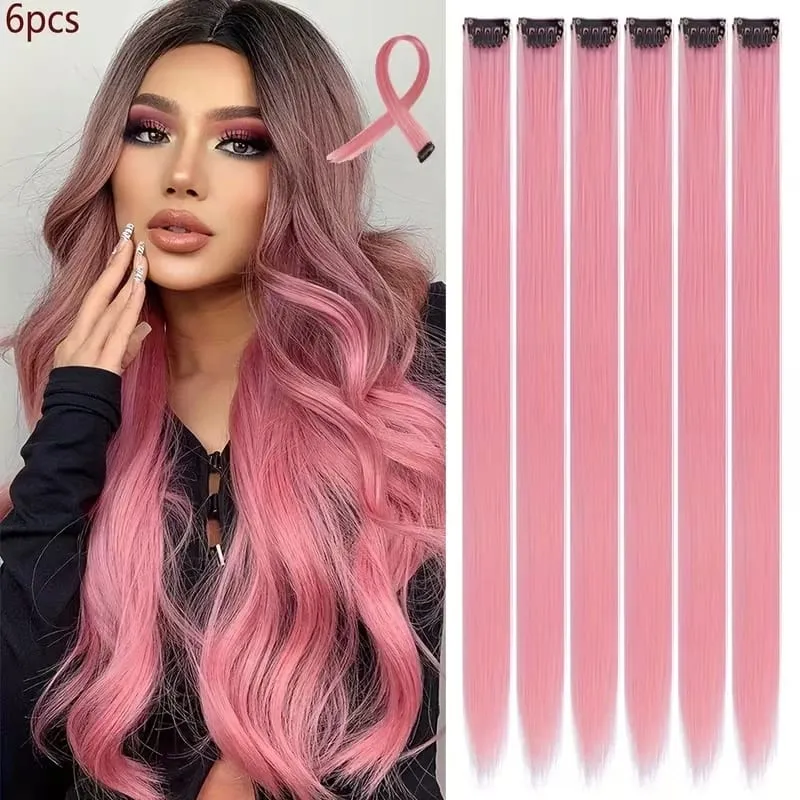 22Inch Synthetic Long Straight 6pcs Hair Extension Clip in Fashion Color Hair Rainbow for Women Daily Use — image 11