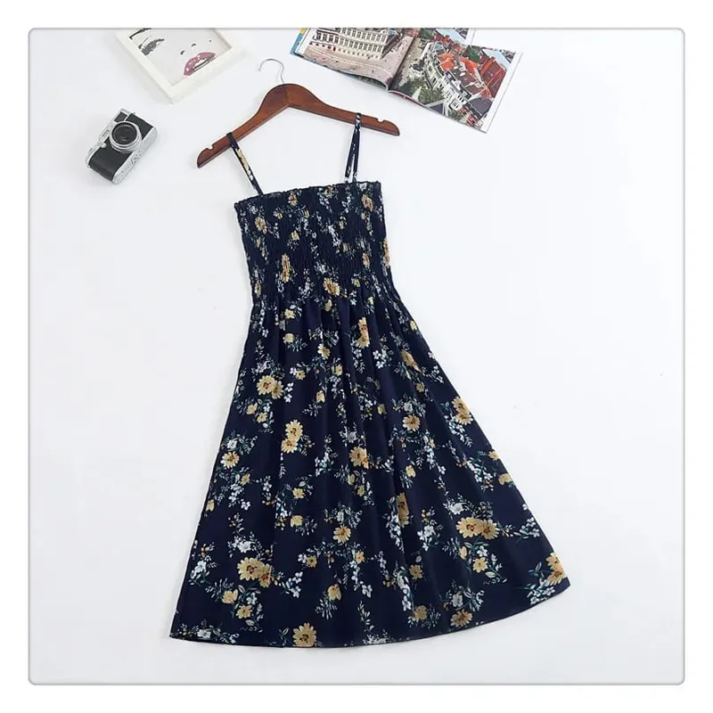 Mga Mini na Dress sa Tag-init Fashion Pambabae Elastic High Waist Casual Spaghetti Strap Sleeveless Dress Women Chiffon Dresses Vestidos — image 22