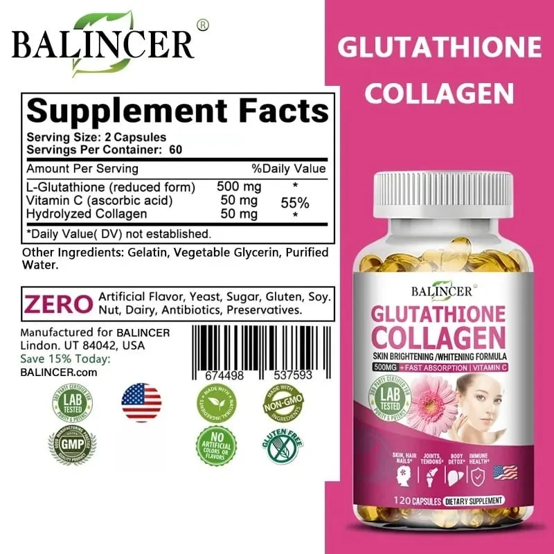 Glutathione Supplements - Collagen Booster Antioxidant Support Liver Detoxification Skin Whitening and Brightening — image 3