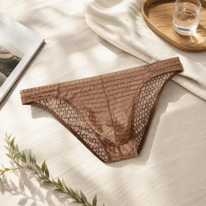 Breathable Low Waist Men's Briefs Transparent Ultra-thin Ice Silk Underwear Lingerie Mesh Panties Male Comfort Fit — image 6