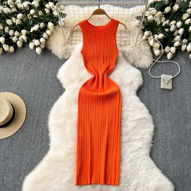 YuooMuoo Chic Fashion Sexy Wrap Hips Knitted Maxi Dress 2026 Spring Summer Ribbed Slim Elastic Sleeveless Tank Dress Lady Vestid — image 3