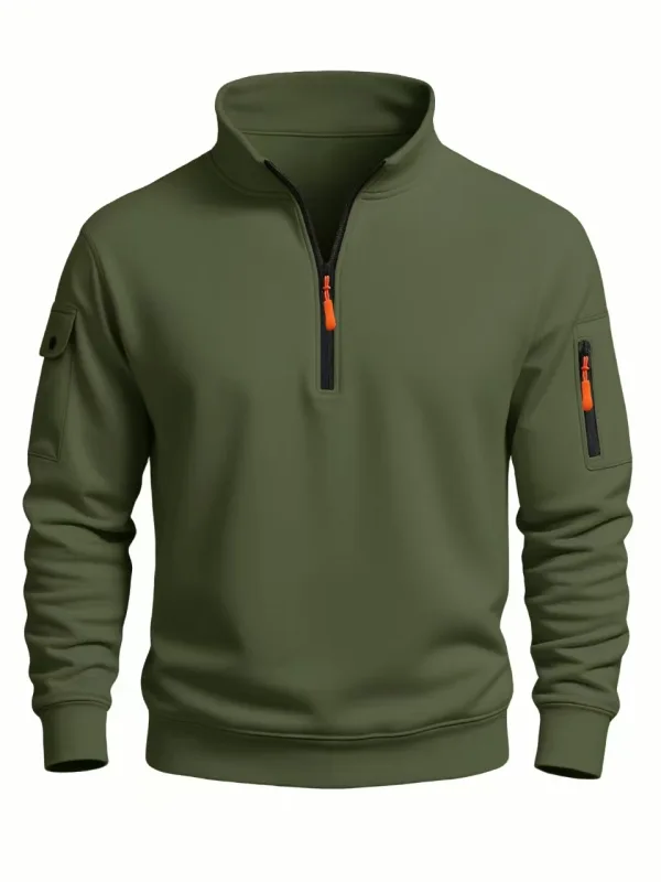2025 Autumn and Winter New Men's T-Shirt Sweatshirt Casual Sports Casual Long Sleeved High Neck Half Zipper Windproof Top — image 5