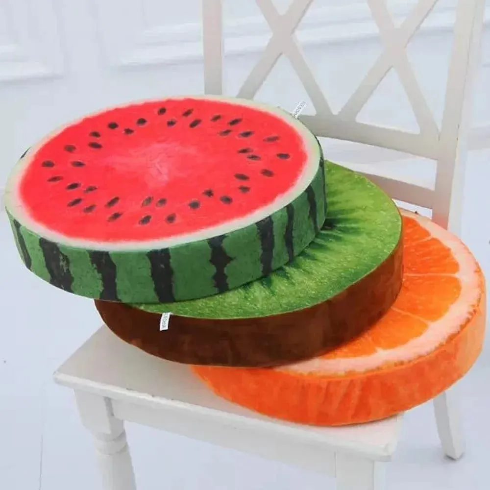 Cute Round Fruit Pillow Simulation Plush Fabric Seat Cushion Fruit Slice Print Stuffed Inner Plush Pillow Sofa Decor — image 2