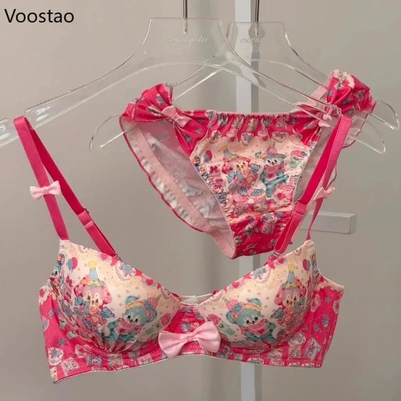 Japanese Sweet Lolita Style Women Cute Candy Rabbit Print Bra Panties Lingerie Set Girls Kawaii Underwear Panty Intimates Sets — image 6