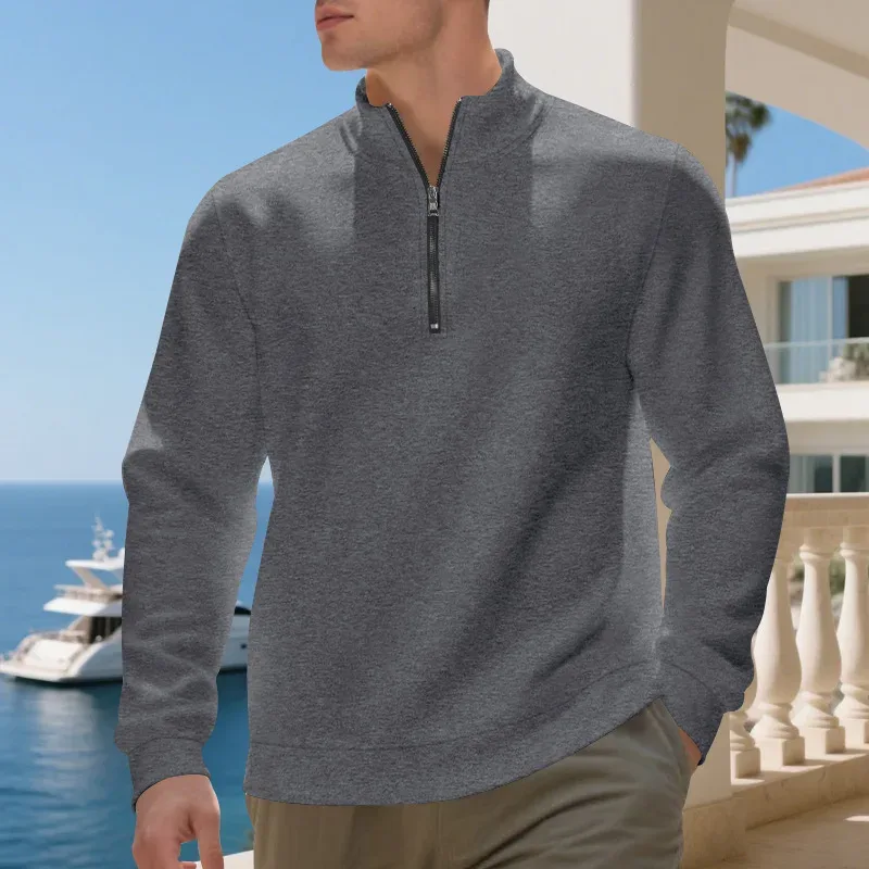 2026 New Fleece Lined Half Zip Sweatshirt for Men, Autumn Winter Solid Color Plus Size Casual Pullover Hoodie Daily Leisure Wear — image 31