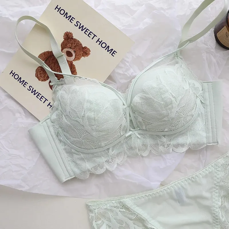 French Garden MOYISU Lace Bra Set 32-38 AB Wireless Thin Cup Push Up Anti Sag セクシー Support Lingerie Suitable Small Bust — image 10