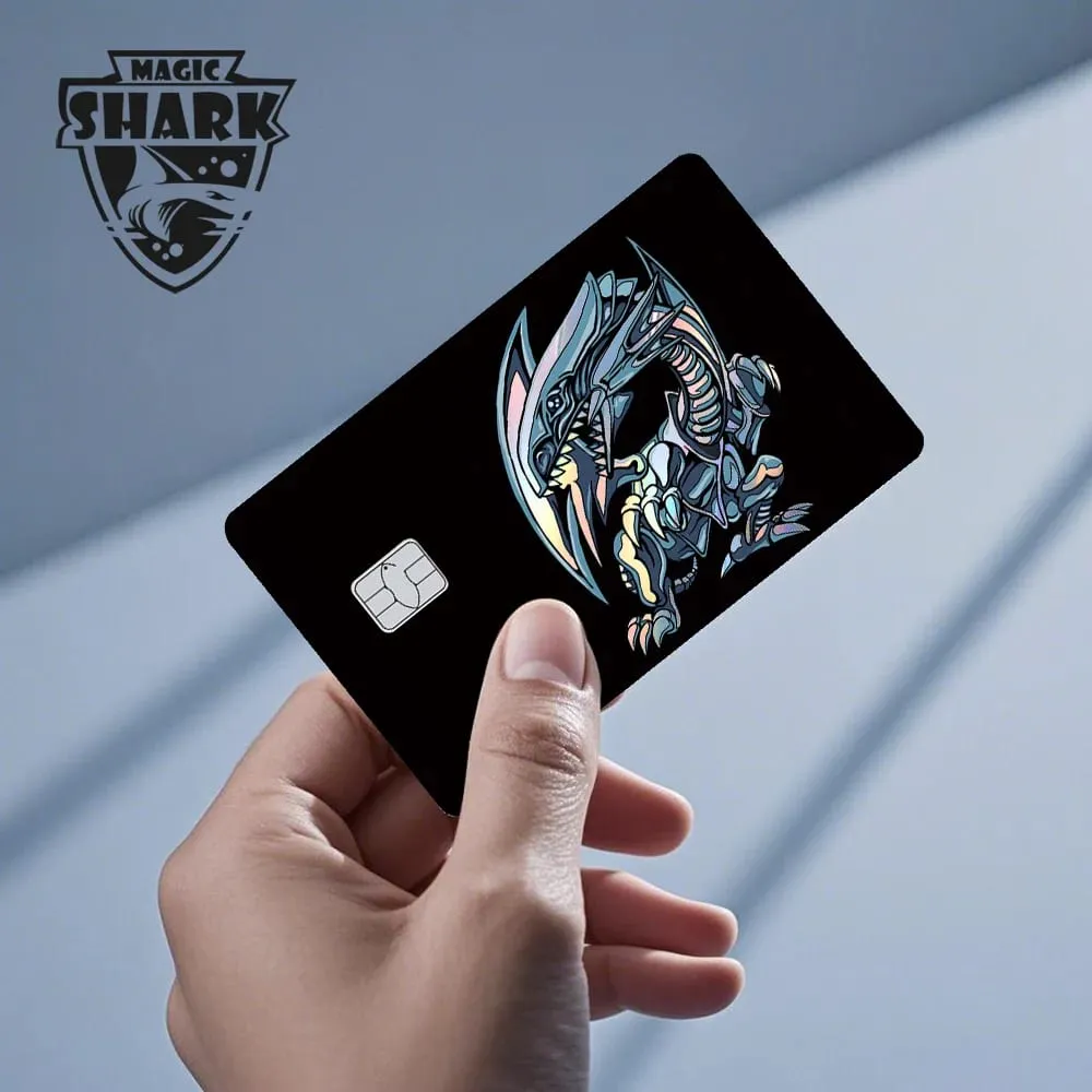Magic Shark Yo-gi-oh Blue Eyes Dragon Game Shinny Holographic Laser Debit Credit Card Sticker Film Skin Front Cover