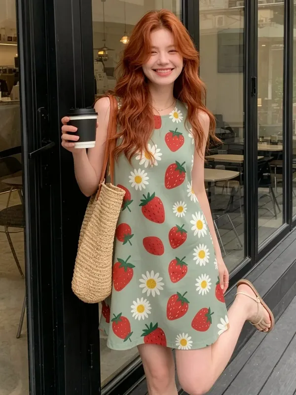 Womens Floral Sleeveless A Line Mini Dress Round Neck Vacation Dress for Resort Photos Cafe Date and Everyday Wear Comfort