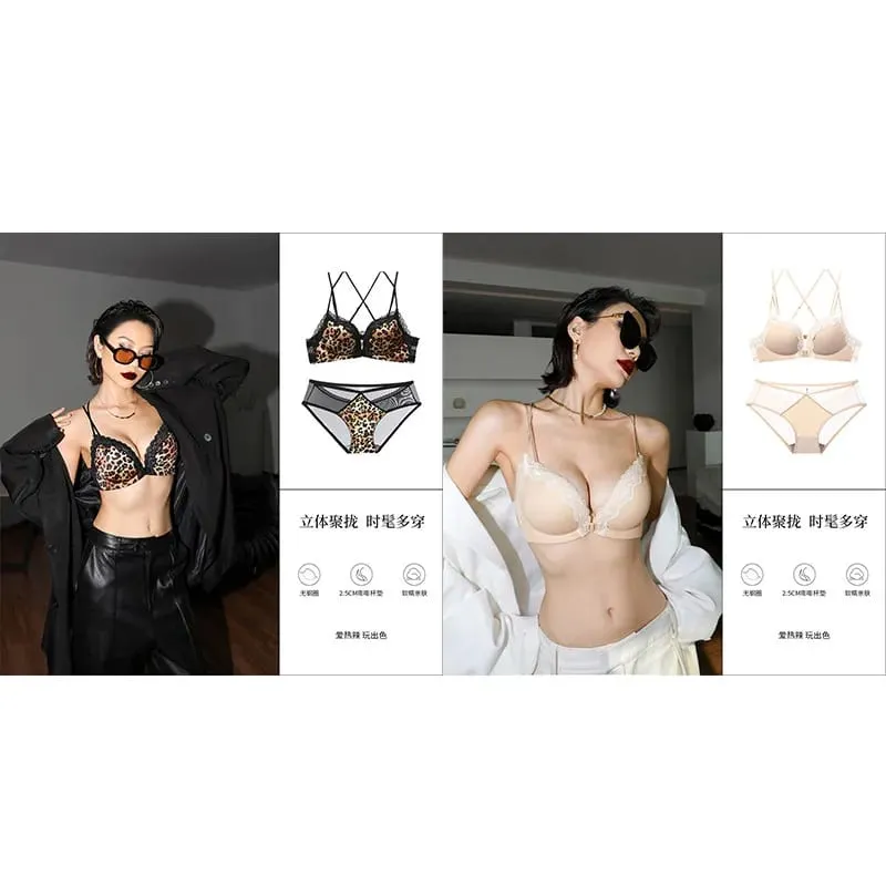 Victoria Style MOYISU Pink Leopard Wireless Bra Set Front Hook Design Push Up Bralette Sexy Back Lingerie To Boost Small Bust — image 24
