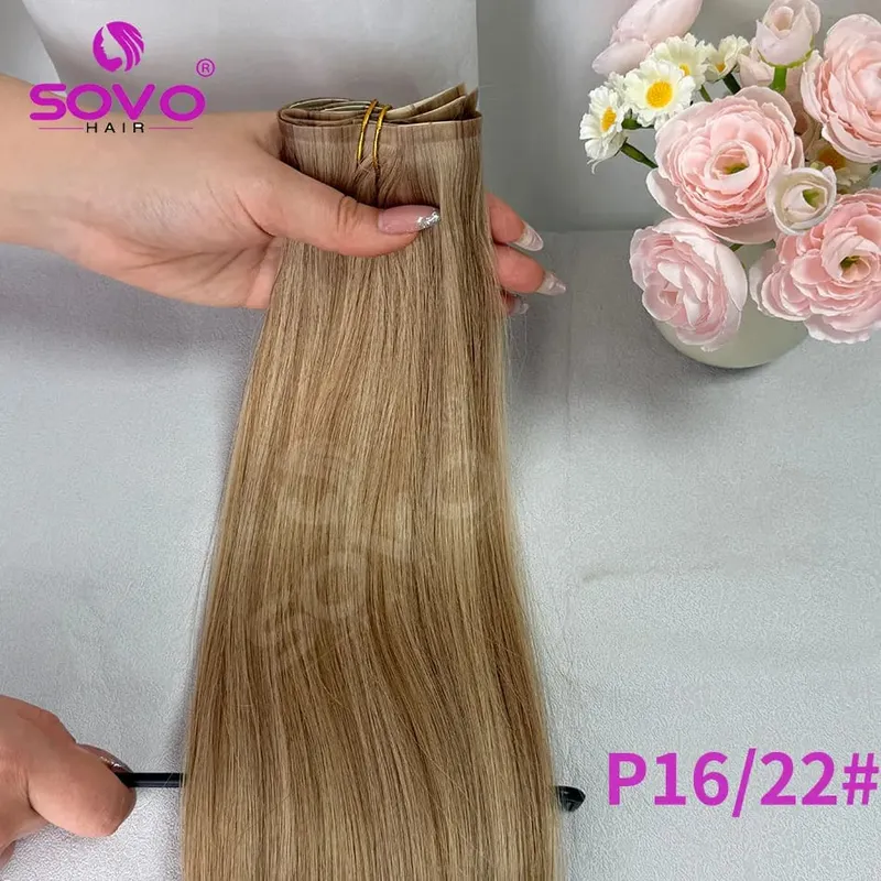 110G Tape PU Clip In Hair Premium Remy Clip In Human Hair Extensions 7pcs Clip-on Hair 14"-24" Balayage Ombre Mocha Brown Black — image 15