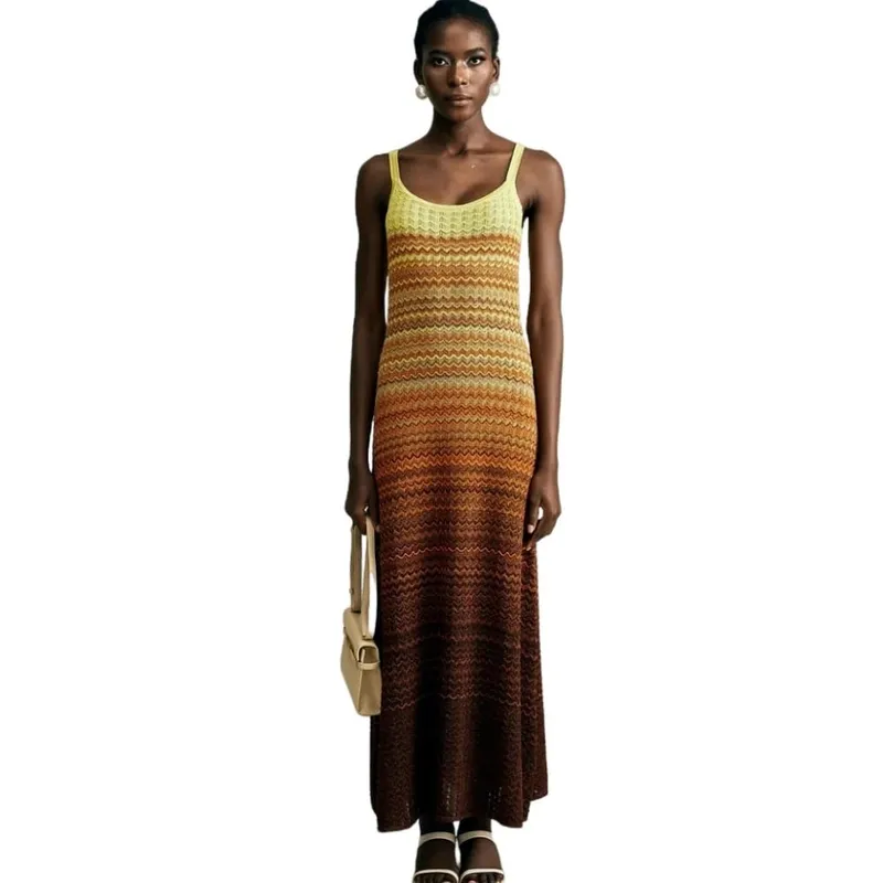 Marca de luxo design feminino elegante boho africano lantejoulas douradas maxi sem mangas festa à noite vestido férias malha senhora roupas