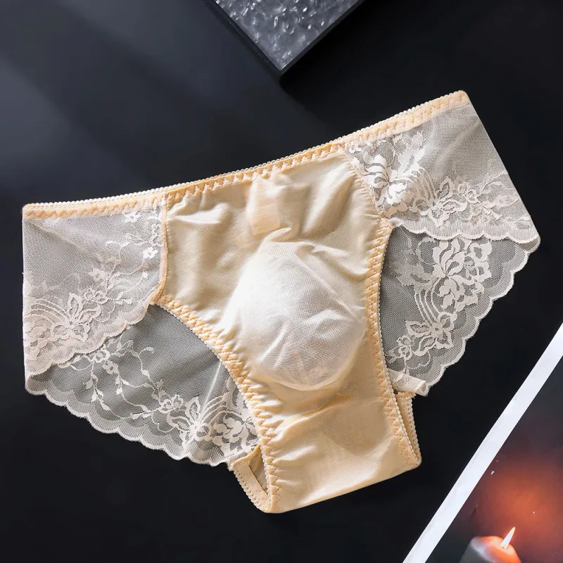 Män Spetstrosor Seamless Ice Silk Trosor Underkläder 3D Bulge Pouch Låg midja Gay Trosor — image 7