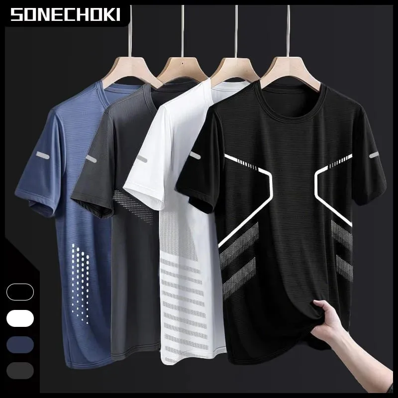 New Ice Silk Running Shirts Men Loose Short Sleeve Top Basketball Gym Sportswear For Male Fitness Workout Mesh Breathable Tee — image 2