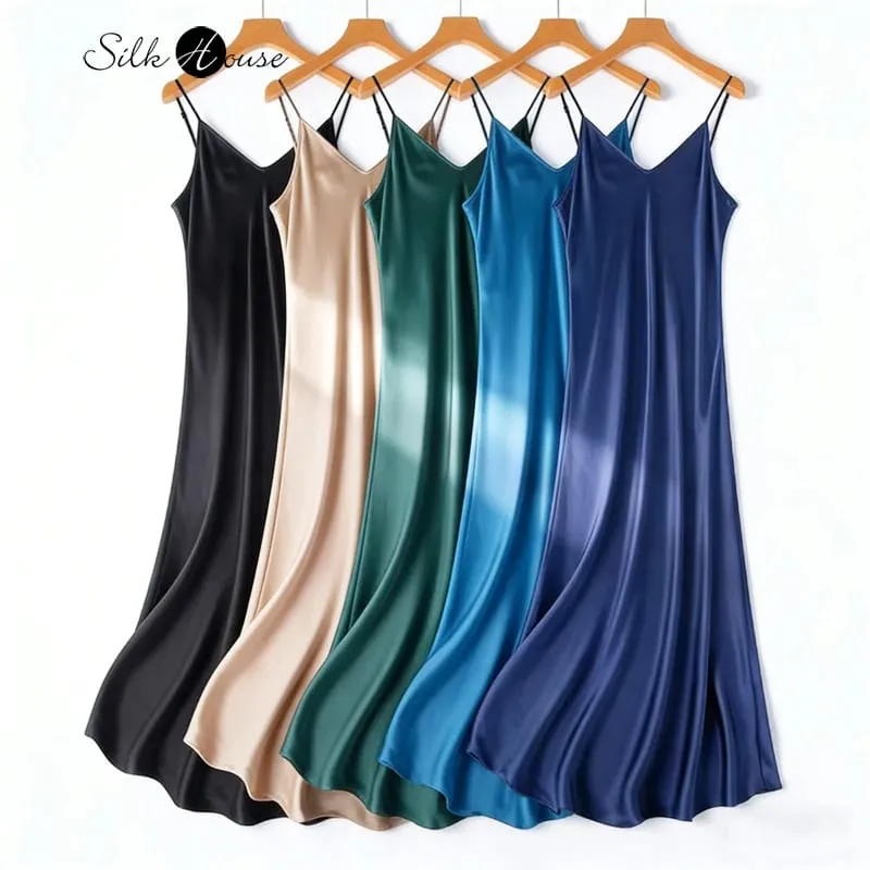 2026 Pambabaeng Fashion Bagong 21MM 100% Natural Mulberry Silk Plain Satin Extended French Sexy Adjustable Shoulder Strap Solid Dress — image 2