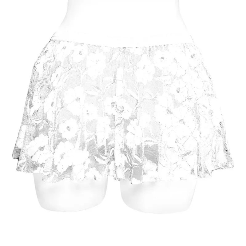 Men Solid Lace Skirt Mesh See Through For Lingerie Low For Rise Pleated Skirts Floral Pattern See‑through Male Daily Bottom — image 4