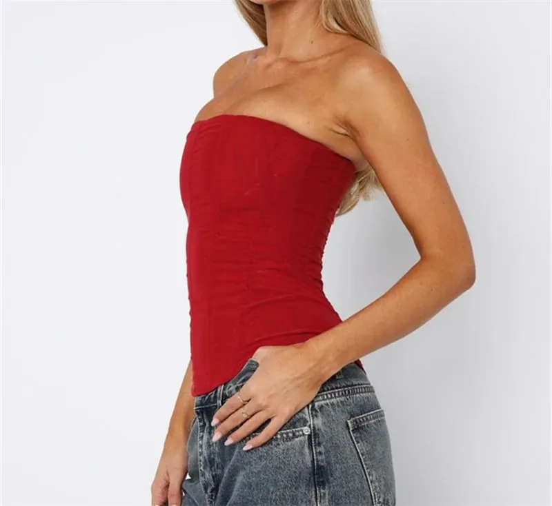 Women Y2K Sexy Slim Vest French High Street Elegant Backless Tank Top Summer Vintage Corset EGirl Solid Color Strapless Tube Top — image 5