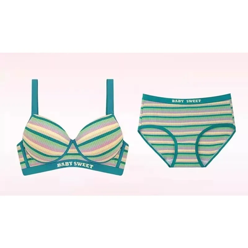 Seamless Bra Set for Women Rainbow Striped Shaping Bralette Lifting & Anti-Sagging Lingerie Small Bust Fit S-XL — image 6