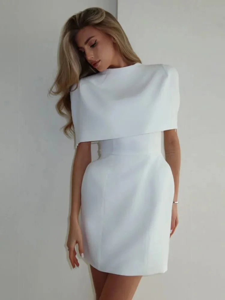 Solid Shawl A-line Dress Babae Elegant Round Neck Waist Cinching Slim Maikling Mini Dresses 2026 Lady Araw-araw na Party Evening Vestido — image 7