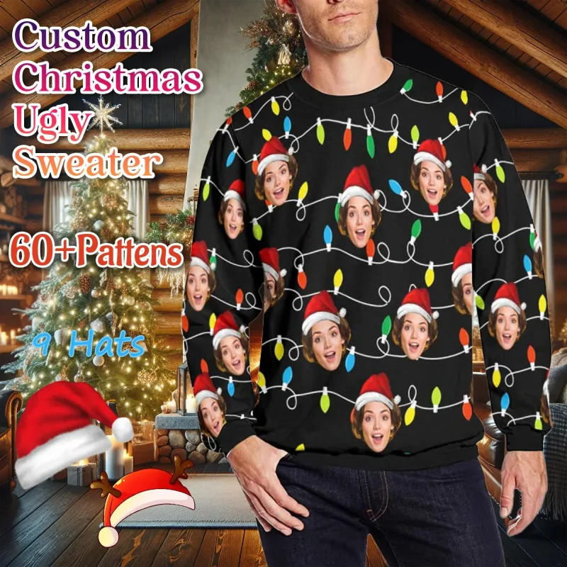 Personalizado sua foto 3d impressão feia camisola de natal diy rosto família pullovers imagem engraçada moletom personalizado presente de natal unisex — image 9