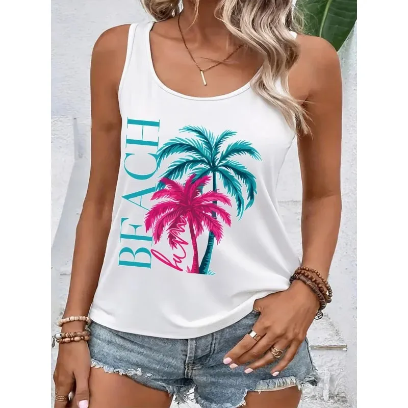 Women's Cool Summer Tops with Coconut Tree Prints Sleeveless Tops. Comfortable and Casual Beachwear for a Vacation Style. — image 7