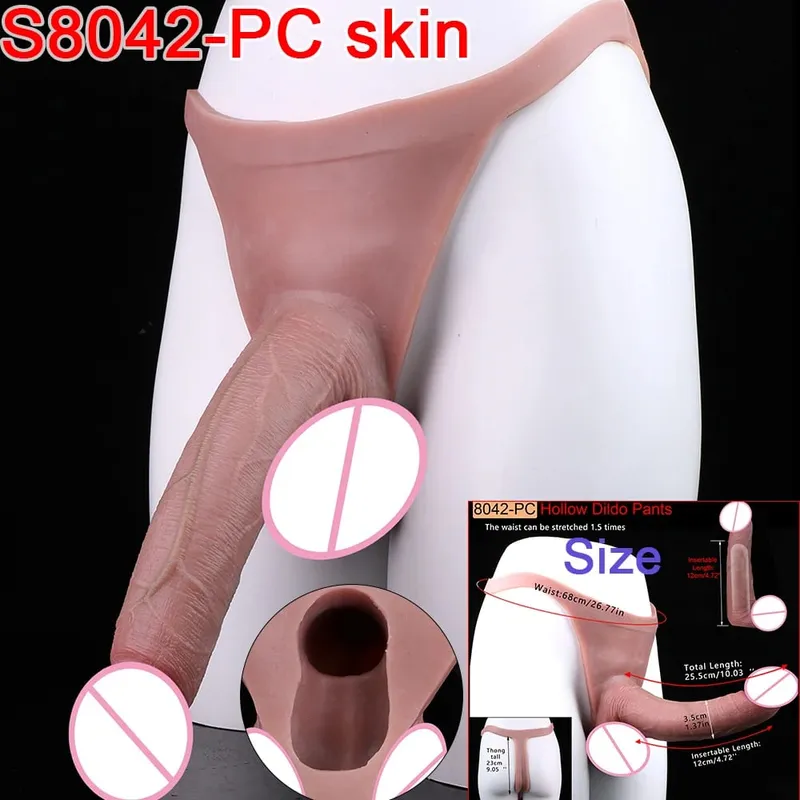 Male Strap-On Long Hollow Dildo Ultra Realistic Penis Extend Sleeve Pants насадка на член Male Cock Cover Sex Toys