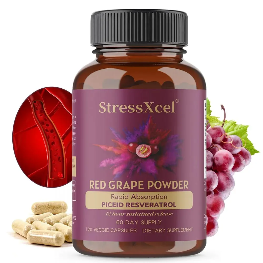 Red Grape Powder + Resveratrol Supplement Antioxidant Supports Heart Joint Brain Immune Health & Anti-Aging Non-GMO — image 1