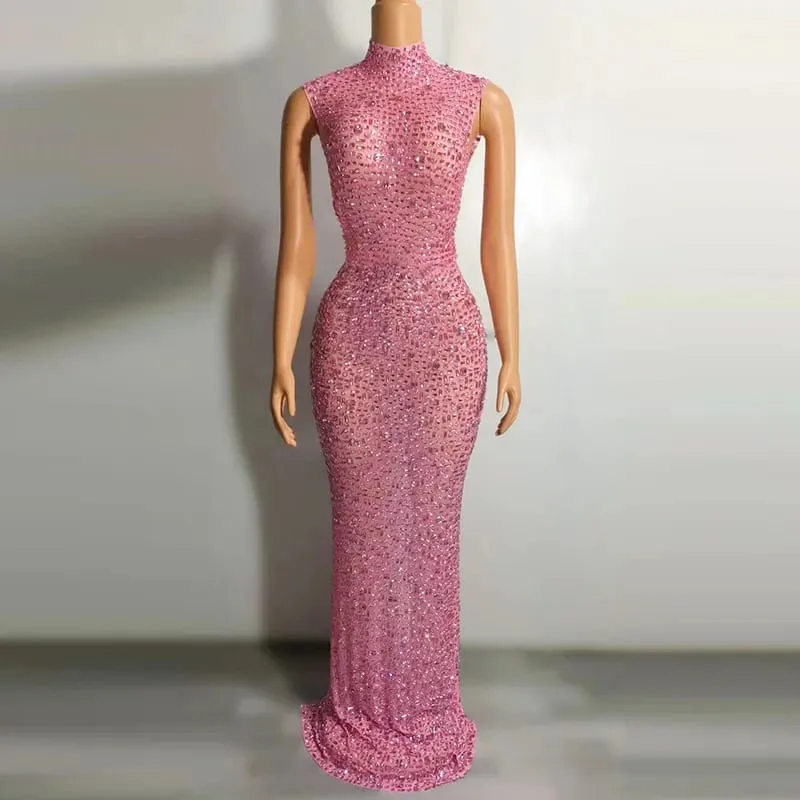 Elegante luxo cristal vestido de festa aniversário celebração vestido noiva diamante longo vestido de baile mãe formal grande vestido de festa