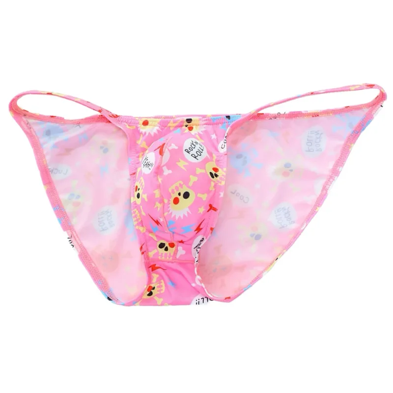 Cuecas masculinas de cintura baixa com bolsa grande e estampa de caveira, tecido elástico confortável para uso diário
