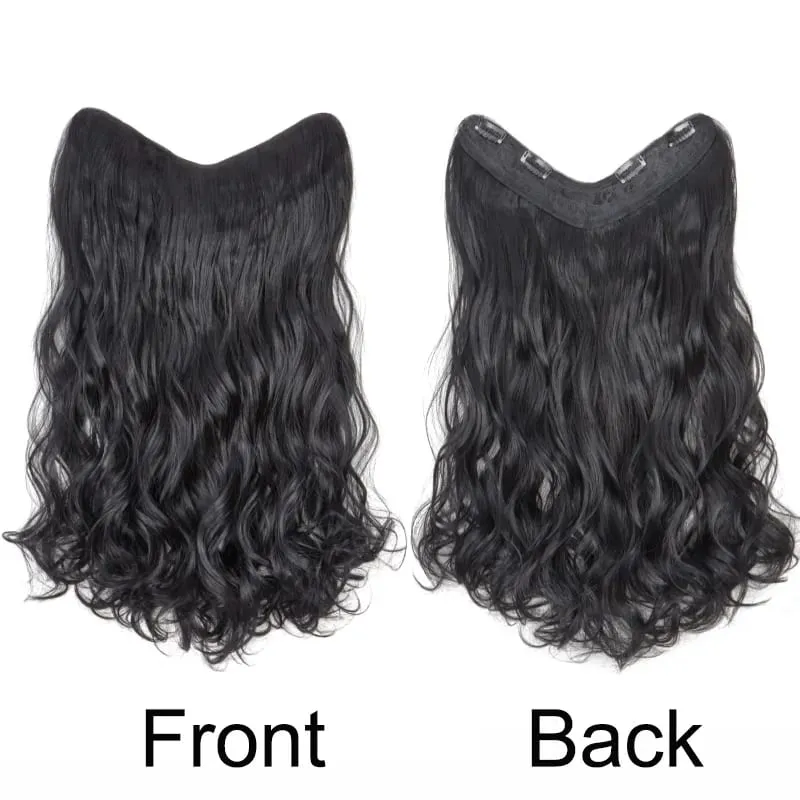 20Inch Synthetic Long Wavy Curly 4 Clip In Hair Extensions Heat Resistant Hairpiece Black One Piece Fake Hair For Women
