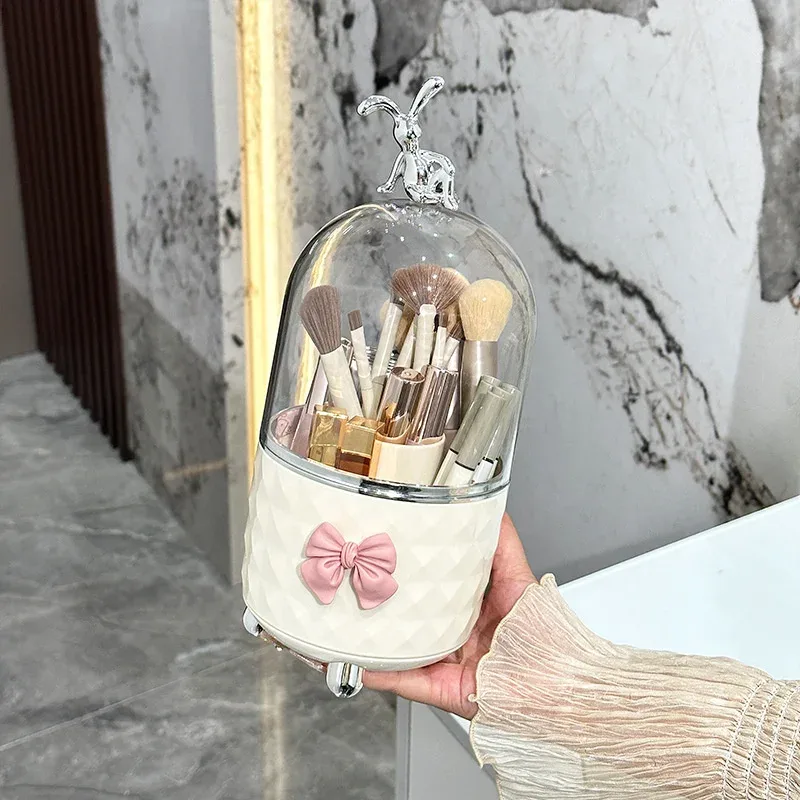 360° Rotating Makeup Brushes Organizer Clear Plastic Dustproof Cosmetic Tools Storage Box for Organizer Lipstick Makeup Brushes