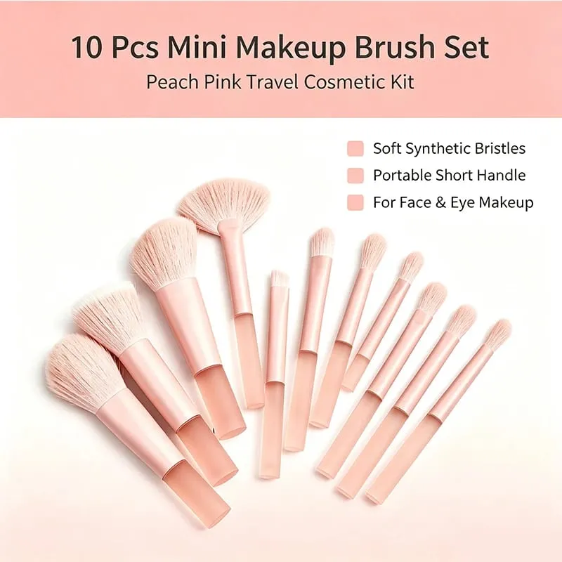 10pcs Travel Makeup Brush Set Mini Makeup Brushes Travel Size Small Eyeshadow Eye Lipstick Foundation Brush Shadow Contour Blush — image 1