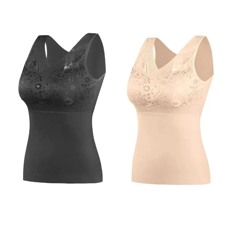 Women Winter Lace Padded Thermal Vests Soft Skin‑Friendly Undershirts Comfortable Sleeveless Inner Versatile Daily Tank Tops — image 17